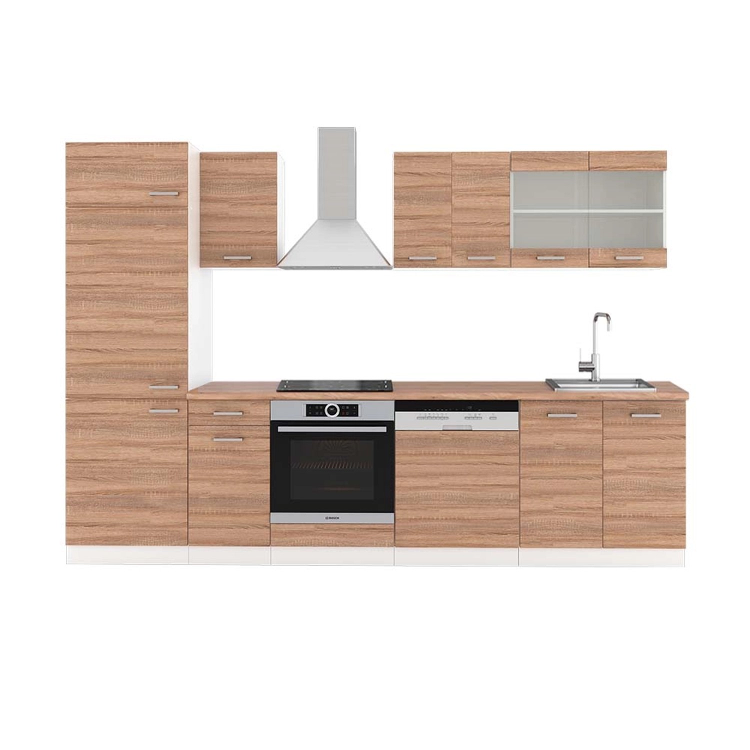 Vicco R-Line Küchenzeile Sonoma/Weiß 300 cm AP Eiche günstig online kaufen