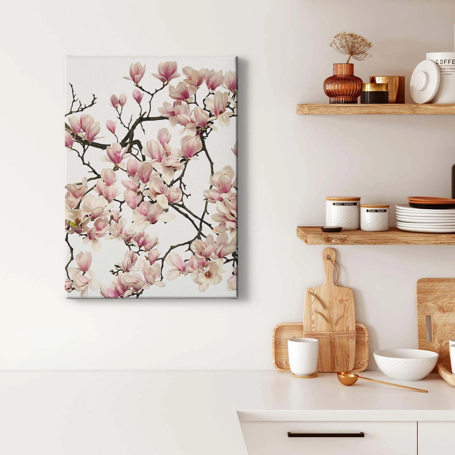 Bricoflor Magnolien Bild Auf Leinwand Rosa Wandbild Mit Frühlingsblumen Ideal Für Schlafzimmer Hochformat Leinwandbild M