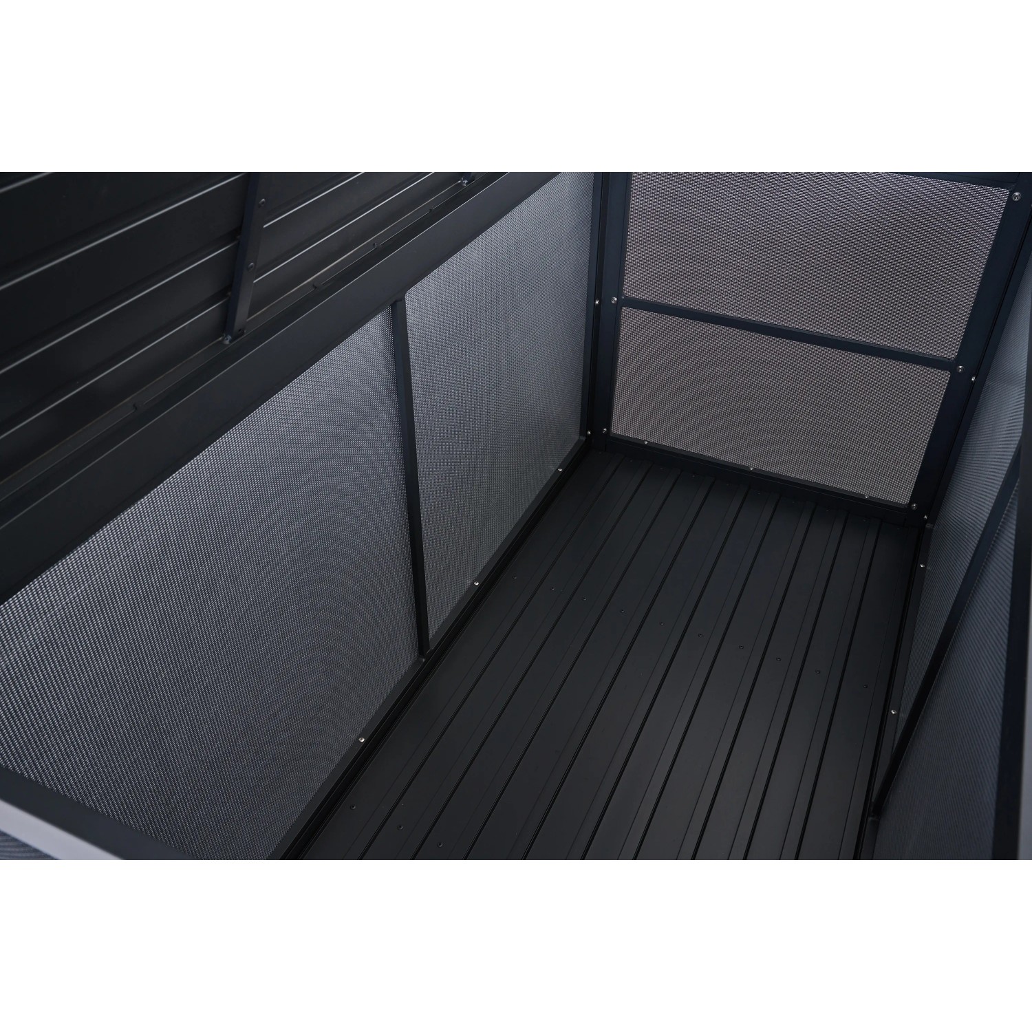 Innenansicht der dunklen Siena Garden Kissenbox Sabano, ideal zur Aufbewahrung von Gartenkissen.