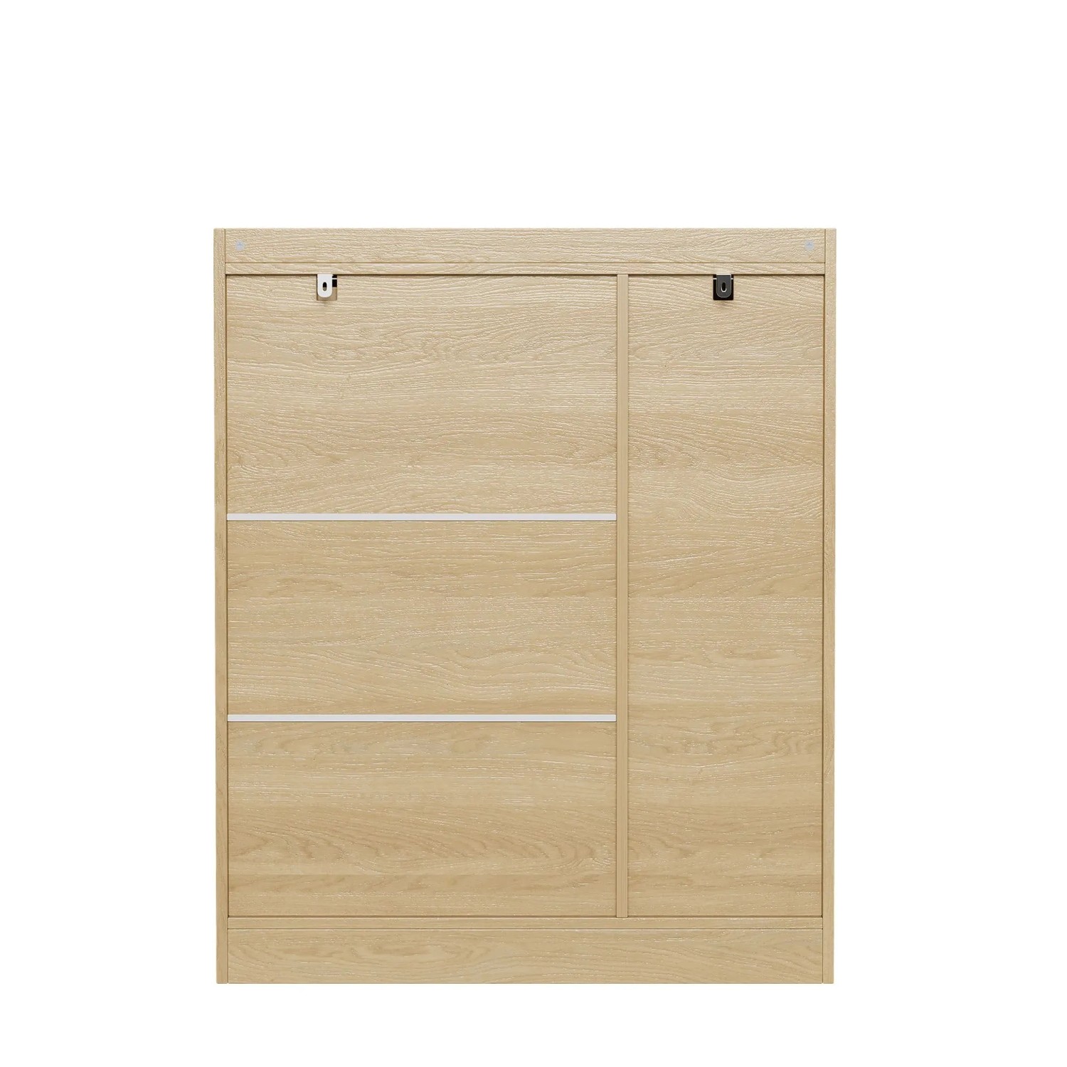 Merax Rattan Schuhschrank Natur. Heller Holzschrank mit 3 Kippfächern und einer Tür für den Flur.