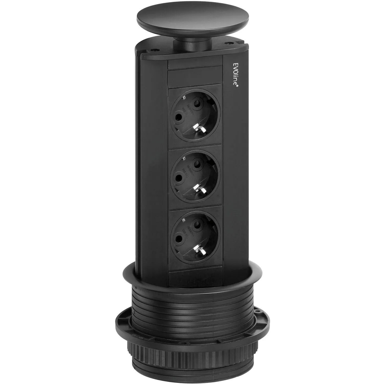 Evoline Port Steckdosenturm 3-Fach Schuko Versenkbare Steckdose mit Wippdeckel Schwarz