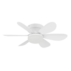 Weißer Eglo LED-Deckenventilator Clovelly, Ø 52 cm, mit fünf Flügeln. Ideal für kleine Räume.