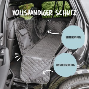 Schwarze Rudelkönig Hundeautoschondecke für Rückbank, wasserdicht und mit Seitenschutz.