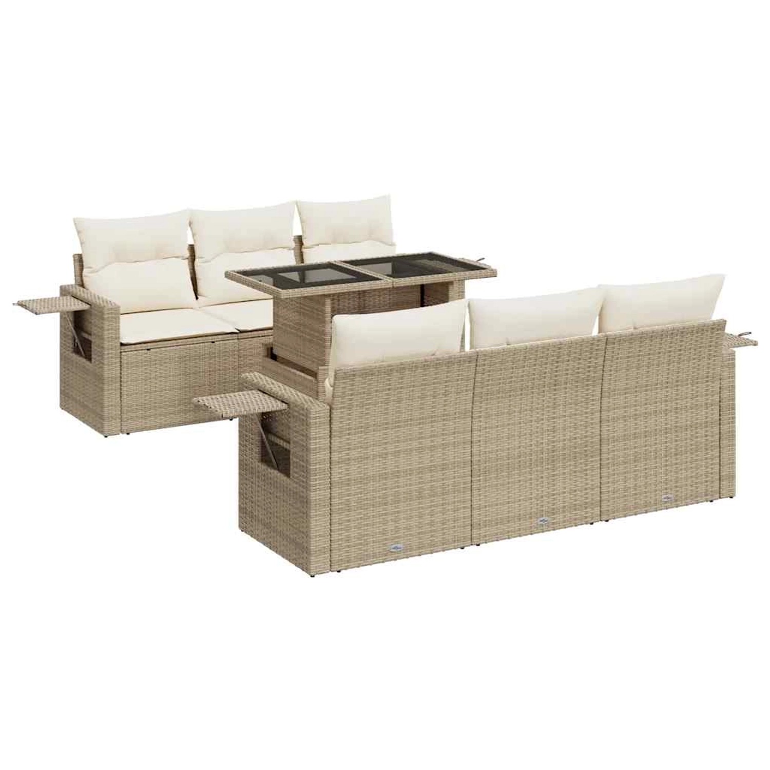 vidaXL 7-Tlg Garten-Sofagarnitur mit Kissen Beige Poly Rattan 3326419 günstig online kaufen