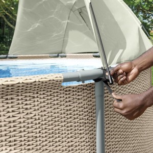 Bestway Frame Pool mit Sonnenschutzdach, rund, 305-459 cm. Schattenspender für entspannte Stunden im Pool.