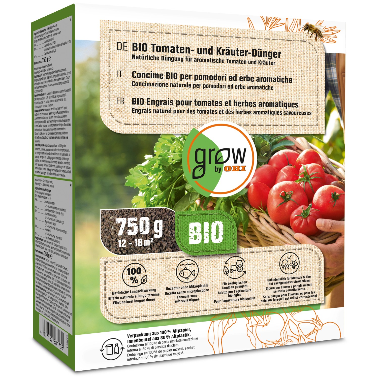 GROW by OBI BIO Tomaten- und Kräuter-Dünger, 750 g