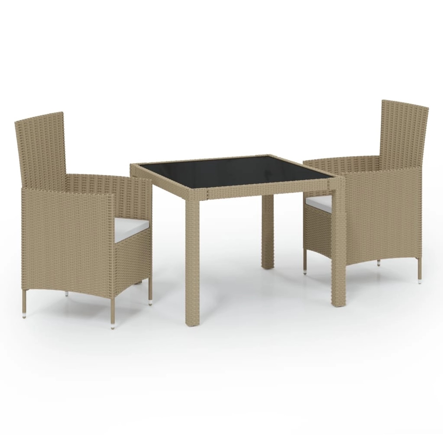 vidaXL 3-tlg Garten-Essgruppe mit Auflagen Poly Rattan Beige