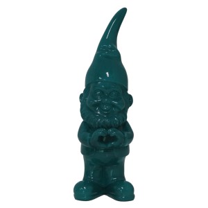 Türkisfarbener Deko Zwerg mit Herz, 38 cm hoch, für Garten und Innenbereich.