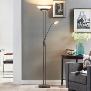 Lindby LED Stehlampe Yveta 9620912 Dimmbar Landhaus Vintage Rustikal in Braun aus Metall 2-flammig Wohnzimmerleuchte