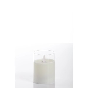 Weiße LED Kerze Echtwachs im Glas (7,5x10cm) mit Timer für stimmungsvolles Licht.