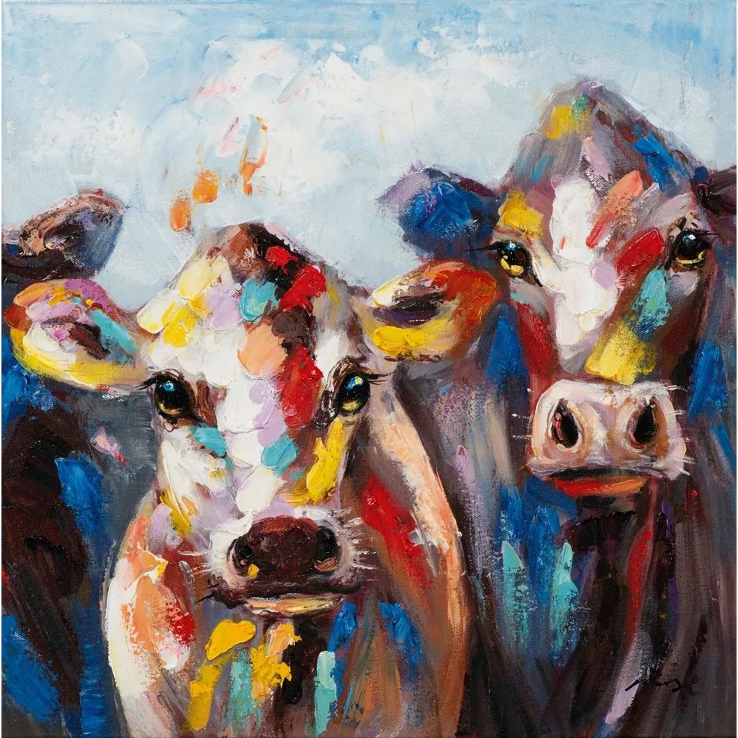 Art Universe Leinwandbild Bunte Kühe 60 x 60 cm