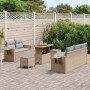 Beiges 8-teiliges Garten-Sofa-Set aus Poly Rattan von vidaXL mit Tisch und Hockern für Terrasse und Garten.