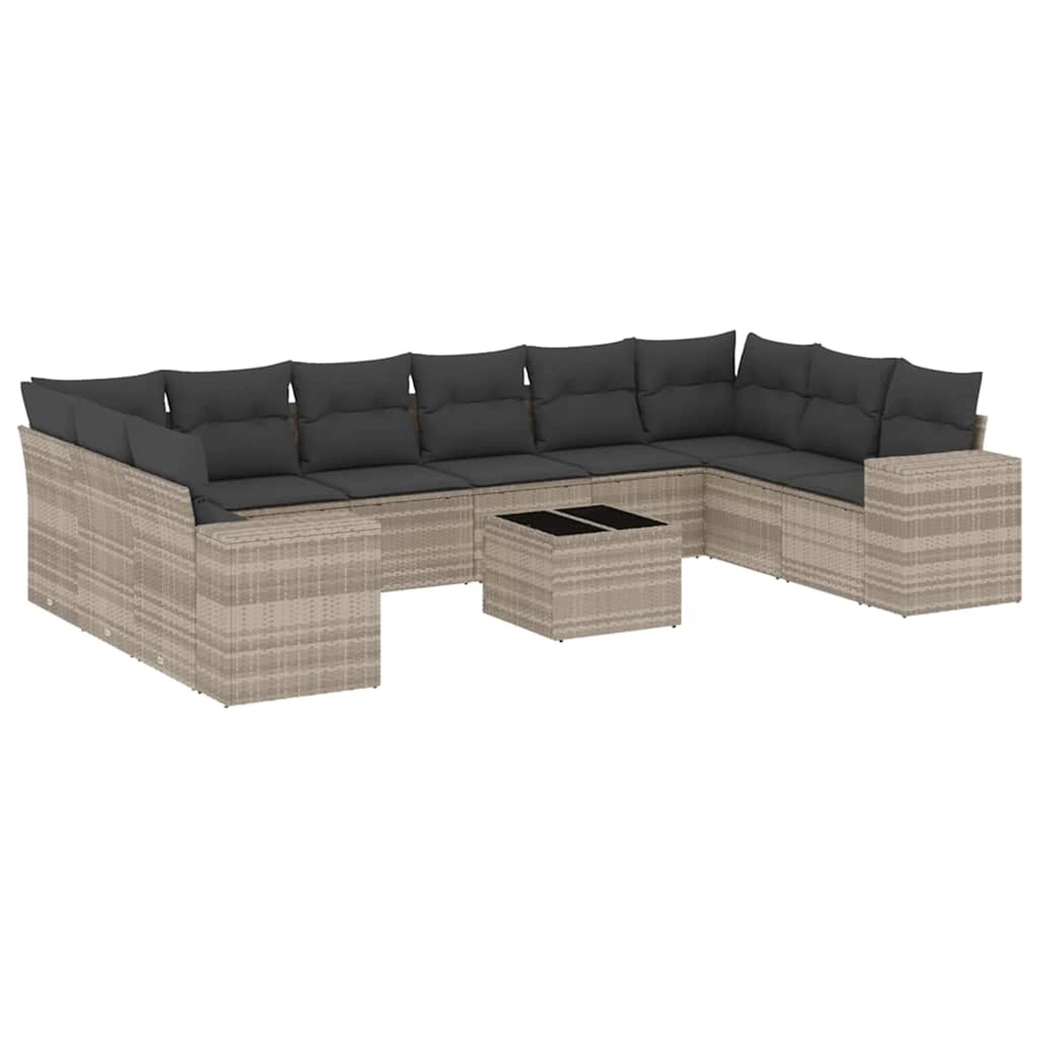 vidaXL 11-Tlg Garten-Sofagarnitur mit Kissen Hellgrau Poly Rattan 3223081 günstig online kaufen