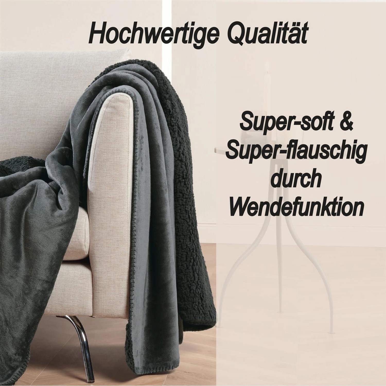 Bestlivings Kuscheldecke Schwarz, Teddy Fleece & Flanell, 150x200cm. Flauschige Wendedecke für gemütliche Stunden.