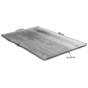 Tischplatte Akazie Natur, 180x90 cm, Baumkante, Massivholz für Esstisch oder Schreibtisch.
