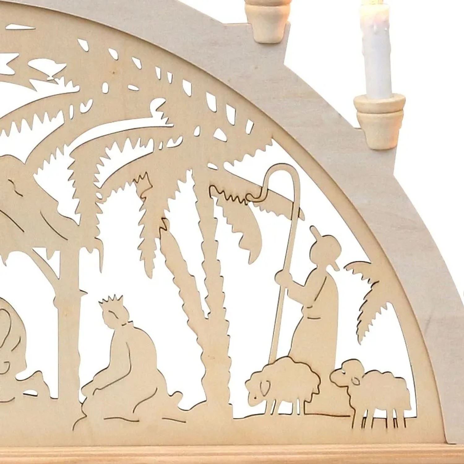 Dekohelden24 XXL Leuchterbogen Schwippbogen Lichterbogen Fensterbogen Schwibbogen Motiv Christi Geburt mit Spitzkerzen Wechselbar L/B/H 71 x 4 x 40 cm_5
