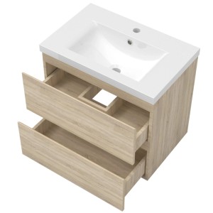 AICA Badmöbel-Set Aalst, 60 cm, mit Keramikwaschtisch und Unterschrank in Matt Eiche, grifflos.