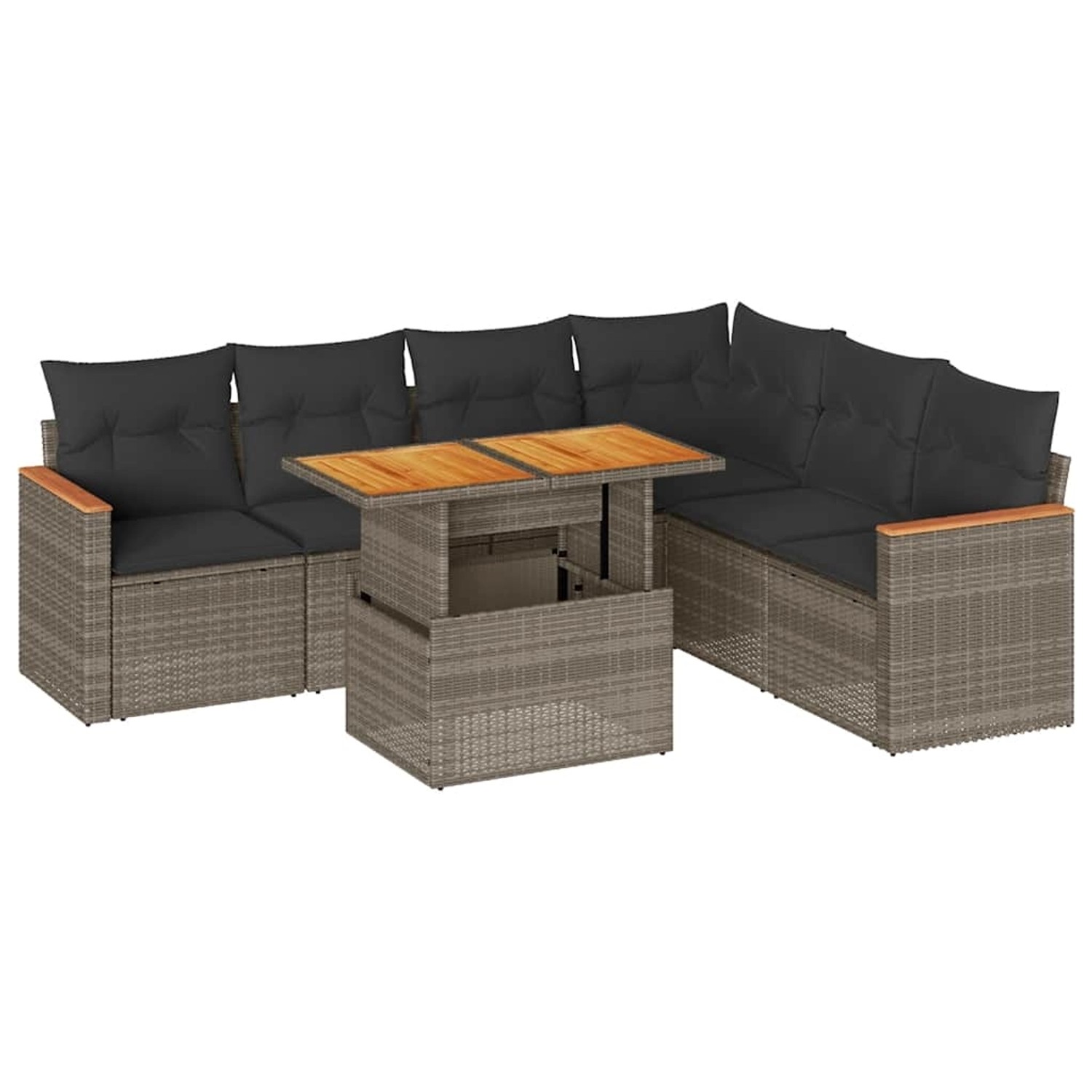 vidaXL 7-Tlg Garten-Sofagarnitur mit Kissen Grau Poly Rattan Akazie 3327497 günstig online kaufen