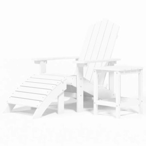 vidaXL Adirondack-Gartenstuhl mit Hocker & Tisch HDPE Weiß 3095708