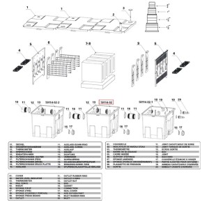 Sunsun CBF-350C Bio Teichfilter Ersatzteil Wanne Stufe 2. Technisches Diagramm mit Komponenten des Durchlauffilters.