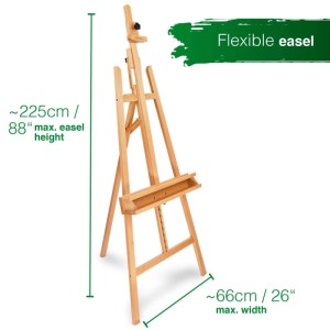 Artina Barcelona Staffelei aus Buchenholz, Dreifußstaffelei für Keilrahmen bis 120cm Höhe.