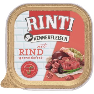 Rinti Kennerfleisch mit Rind, 300g Schale Hunde-Nassfutter mit 65% Fleischanteil.