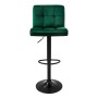 Grüner ML-Design Barhocker mit Samtbezug, Rückenlehne und schwarzem Metallfuß.