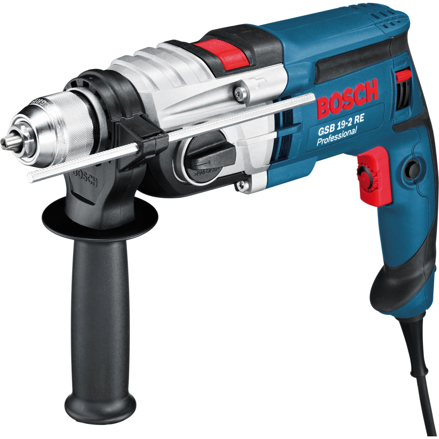 Bosch Professional GSB 19-2 RE Schlagbohrmaschine mit Zubehör im Koffer.
