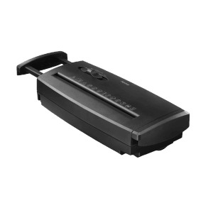 Schwarzer Hama Aktenvernichter Classic S60 mit Streifenschnitt für Büro & Home-Office.