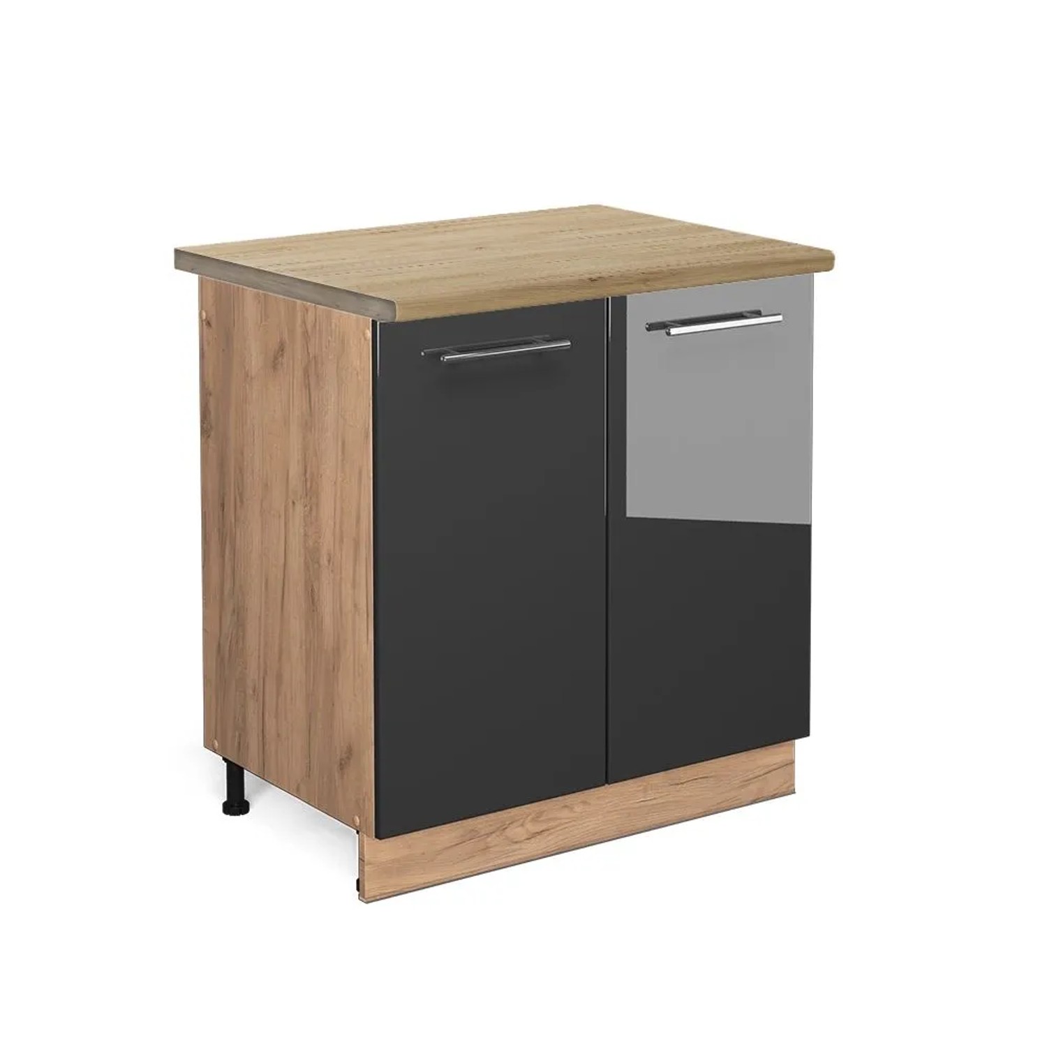 Vicco Spülenunterschrank Fame-Line Anthrazit Hochglanz Goldkraft Eiche 80 cm AP Eiche