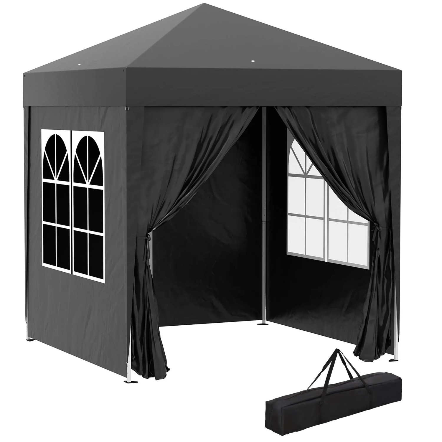Furnicato Faltpavillon Bierzelt 2x2m Schwarz Mit 4 Seitenwänden Und 2 Fenstern