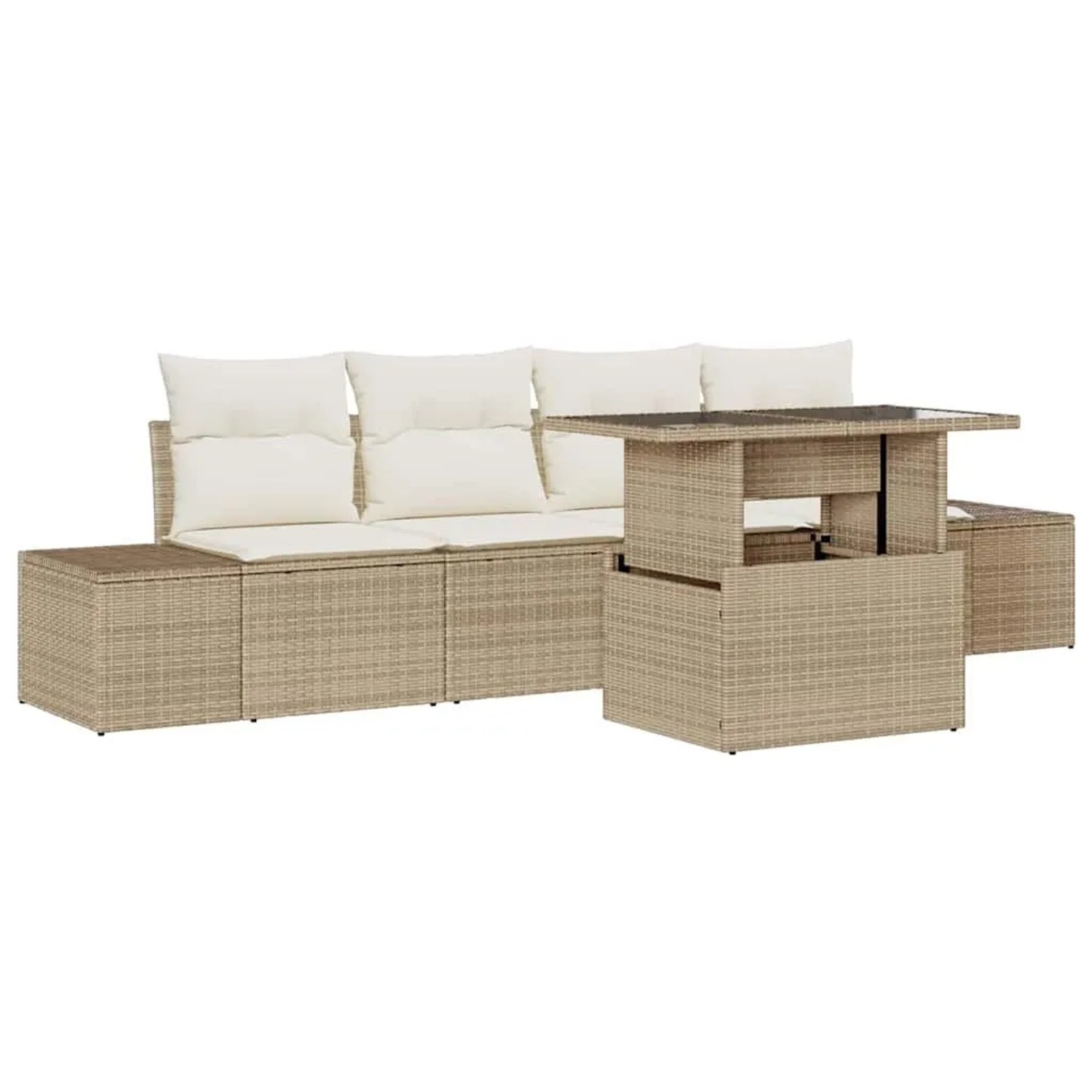 vidaXL Sofa Set mit Kissen 5-Tlg Beige und Creme Poly-Rattan 3349087 günstig online kaufen