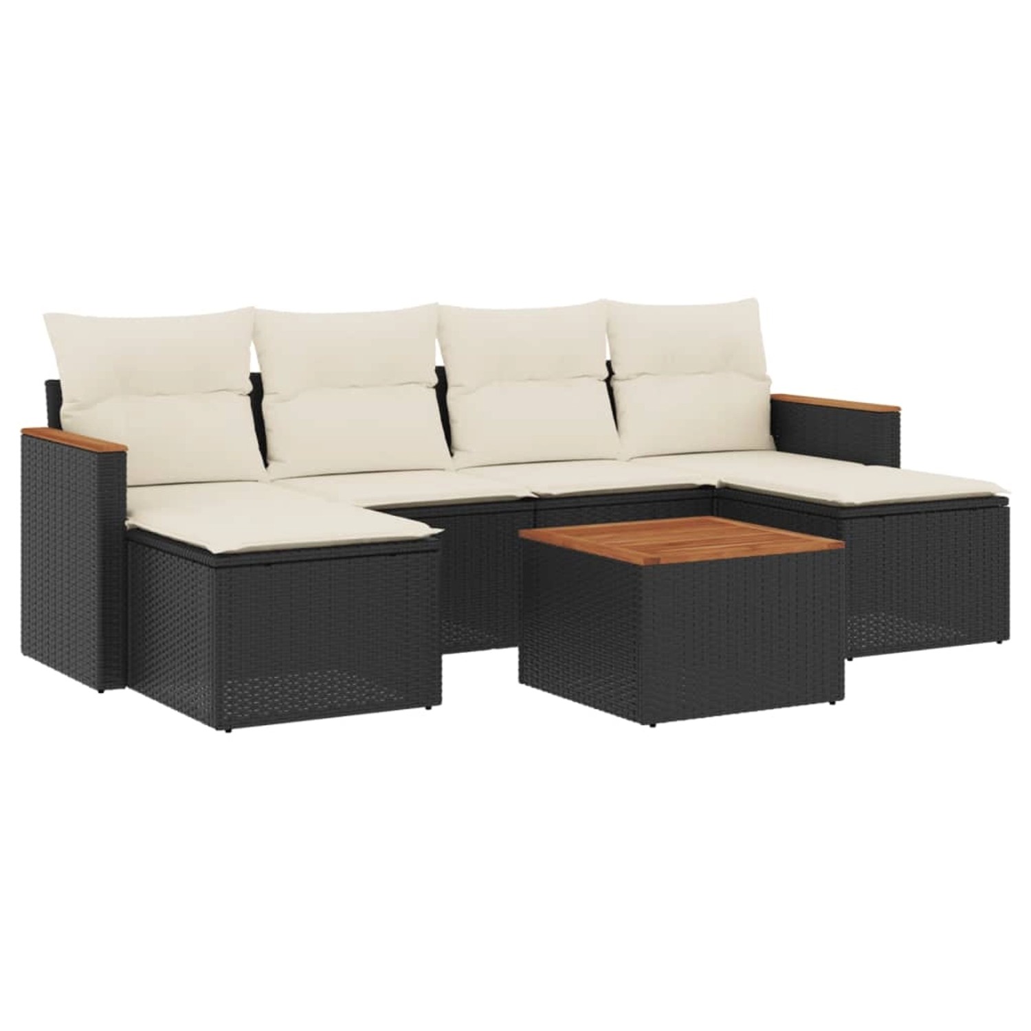vidaXL 7-Tlg Garten-Sofagarnitur mit Kissen Schwarz Poly Rattan 3226224 günstig online kaufen