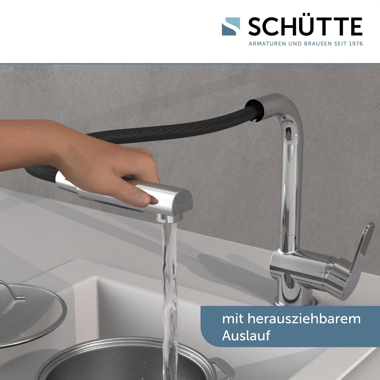 Schütte Spültischarmatur London Niederdruck Chrom mit herausziehbarem Auslauf.
