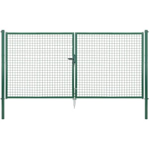 Grünes Doppeltor für Maschendrahtzaun, 150x300 cm, mit Pfosten. Ideal zur Grundstücksabgrenzung.