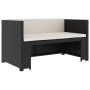 Schwarze vidaXL Gartenbank aus Rattan mit cremefarbenen Auflagen, Teil eines 5-tlg. Lounge Sets.