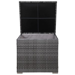 Geöffnete, graue SVITA Auflagenbox aus Polyrattan für Gartenmöbel der Serien Lugano/California.