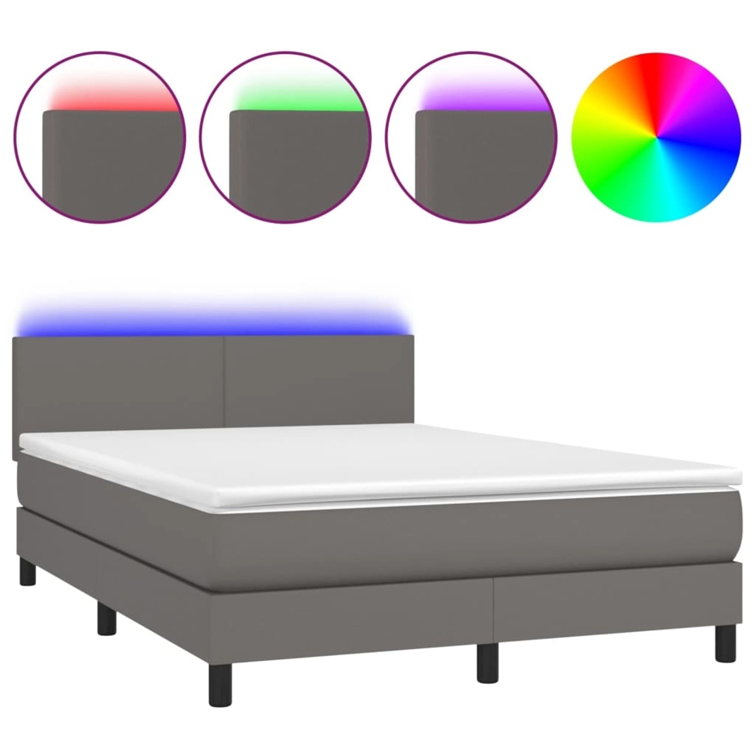 vidaXL Boxspringbett mit Matratze & LED Grau 140x200 cm Kunstleder 3134109 günstig online kaufen