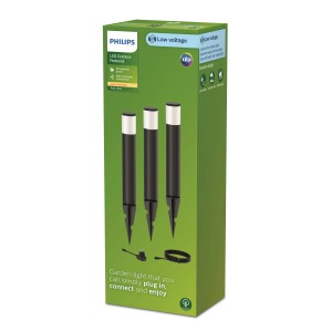 Philips Sockelleuchten Spiess 3er-Set für Aussen, Niedervolt-System mit Erdspiess, inkl. Zubehör.