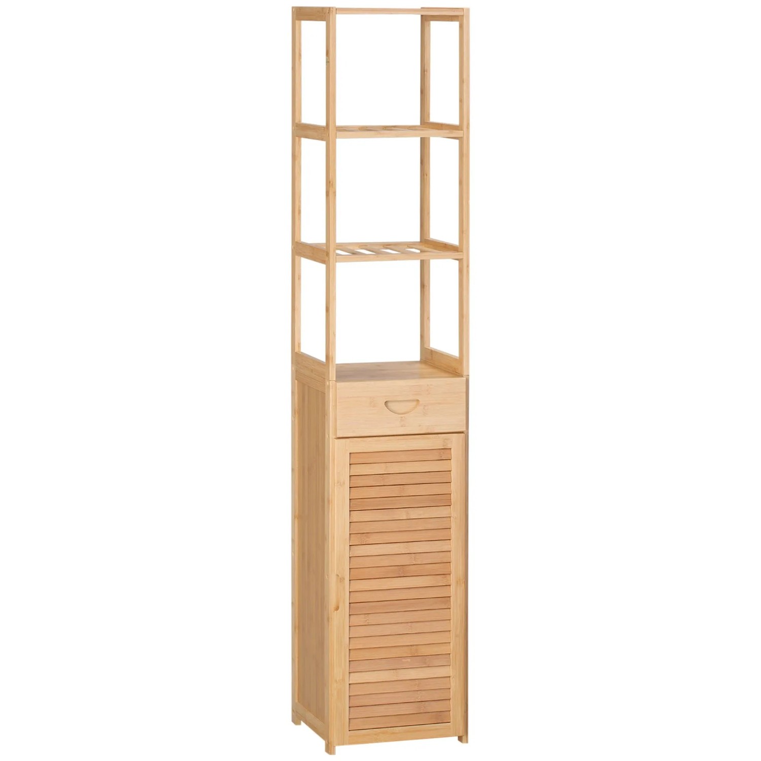 Kleankin Badkommode Badschrank Aufbewahrungsschrank mit Schublade, drei Ablagen (Badezimmerschrank, 1 St., Badezimmermöbel), für Badezimmer, 32 x 30 x 163 cm Naturholz