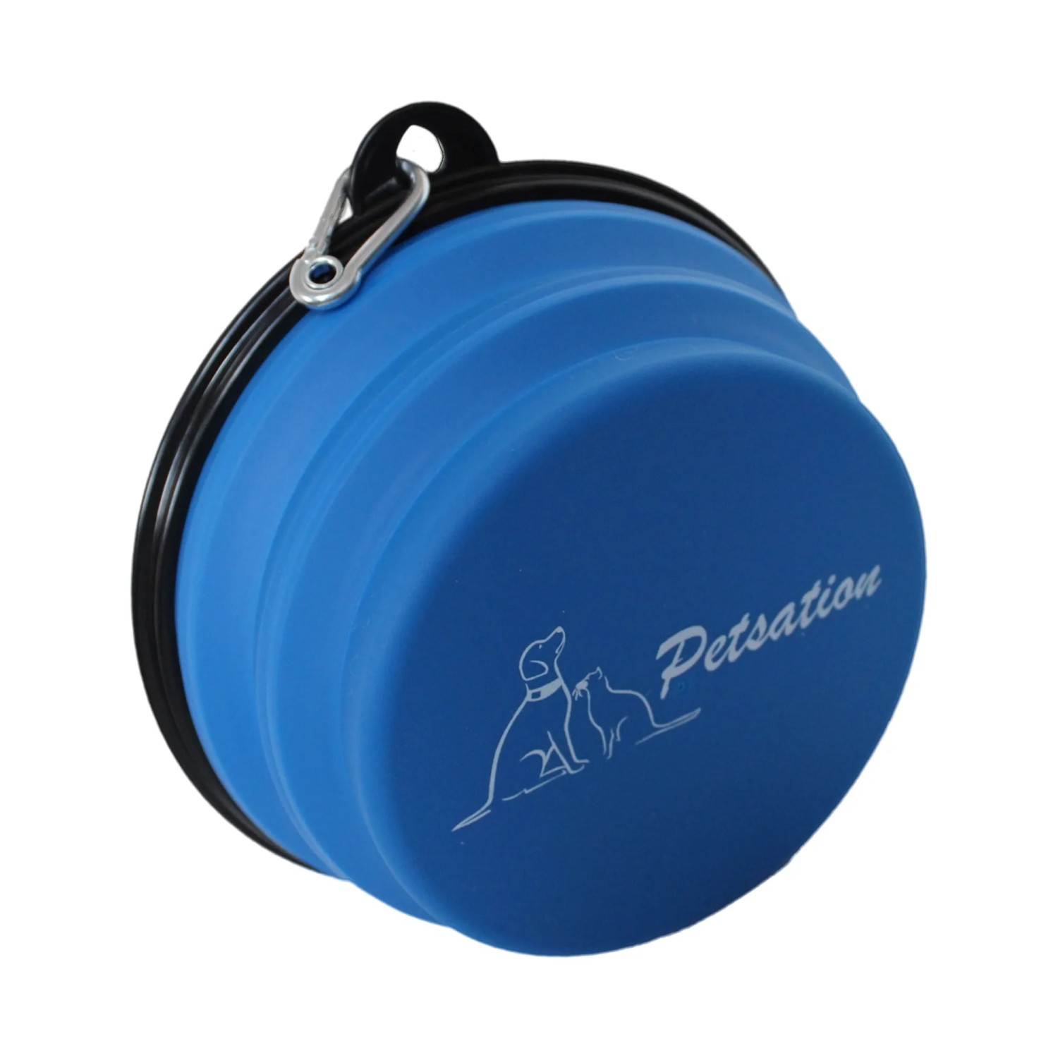 Blauer Petsation Reisenapf, faltbar, 2x1000ml, mit Karabiner für Hunde.