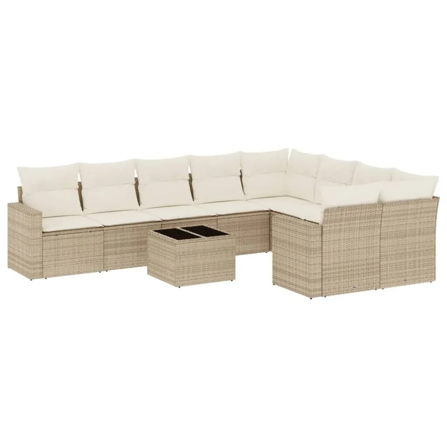 vidaXL 10-Tlg Garten-Sofagarnitur mit Kissen Beige Poly Rattan 3251785