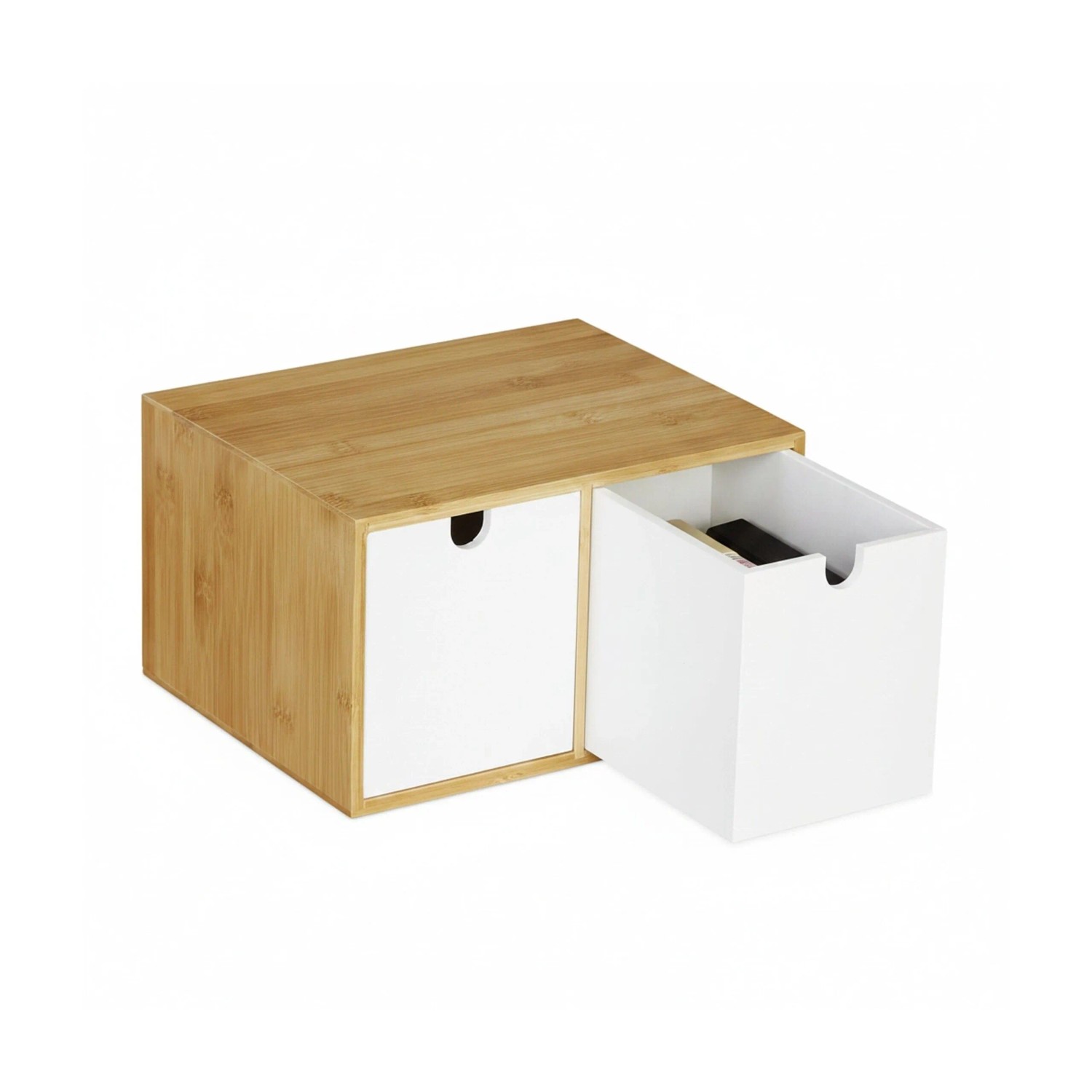 Relaxdays Schreibtisch Organizer Bambus MDF Weiß 2 Schubladen 14,5 cm x 24,5 cm x 20 cm 1,8 kg