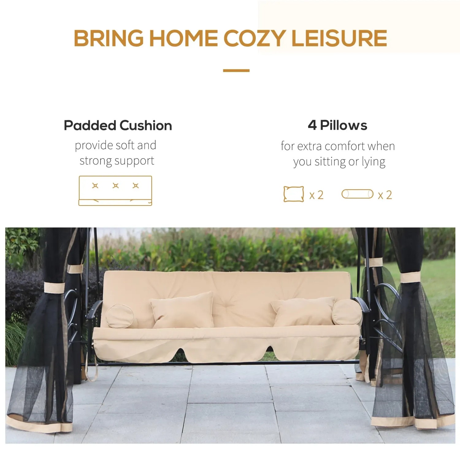 Outsunny Hollywoodschaukel 3-Sitzer mit Seitenwänden und Moskitonetz.