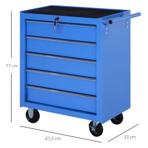 Blauer HOMCOM Werkstattwagen mit 5 Schubladen, Rollen und Griff. Ideal zur Werkzeugaufbewahrung.