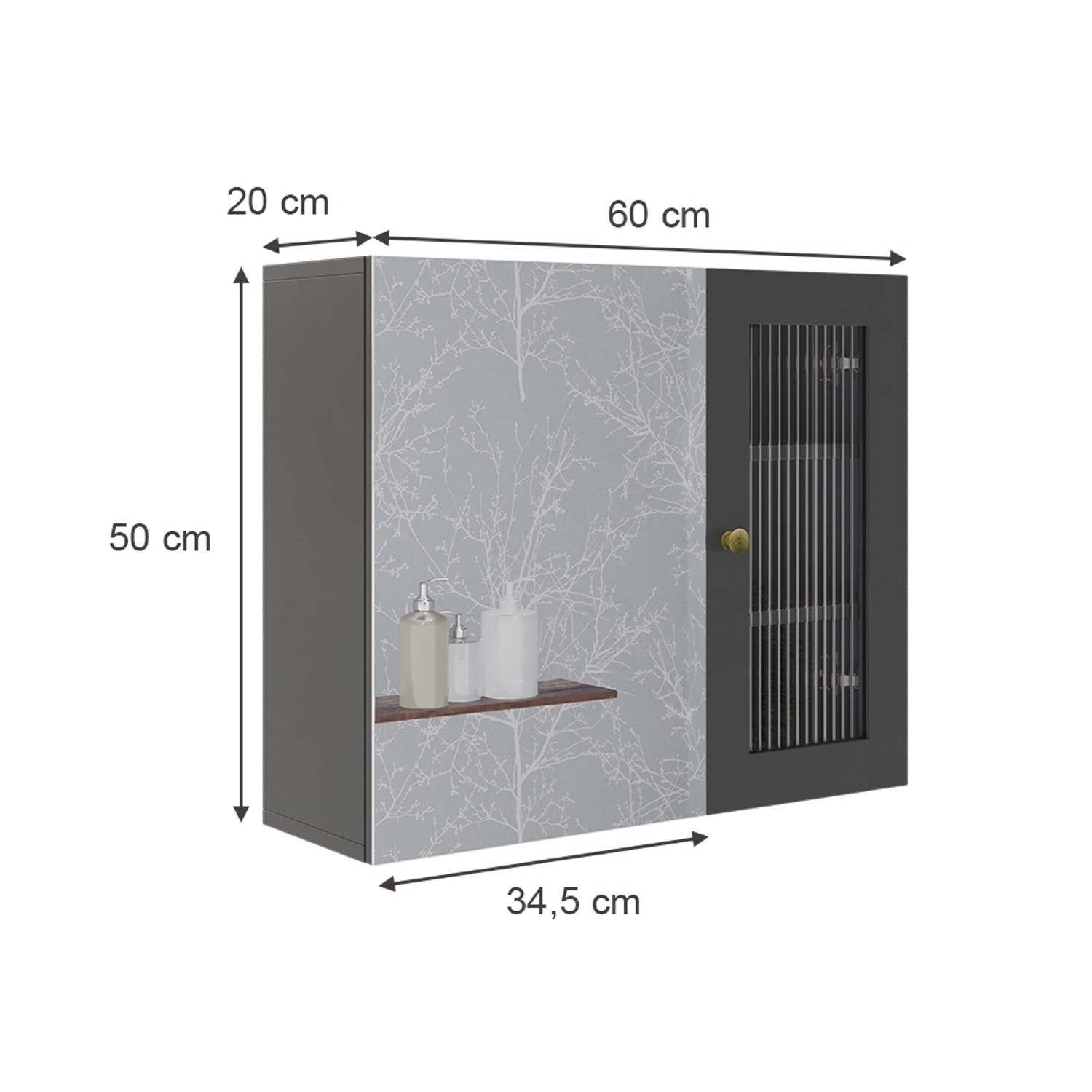 Vicco Badspiegelschrank Malte, grau, 60x50 cm, mit Spiegeltür und Ablage.
