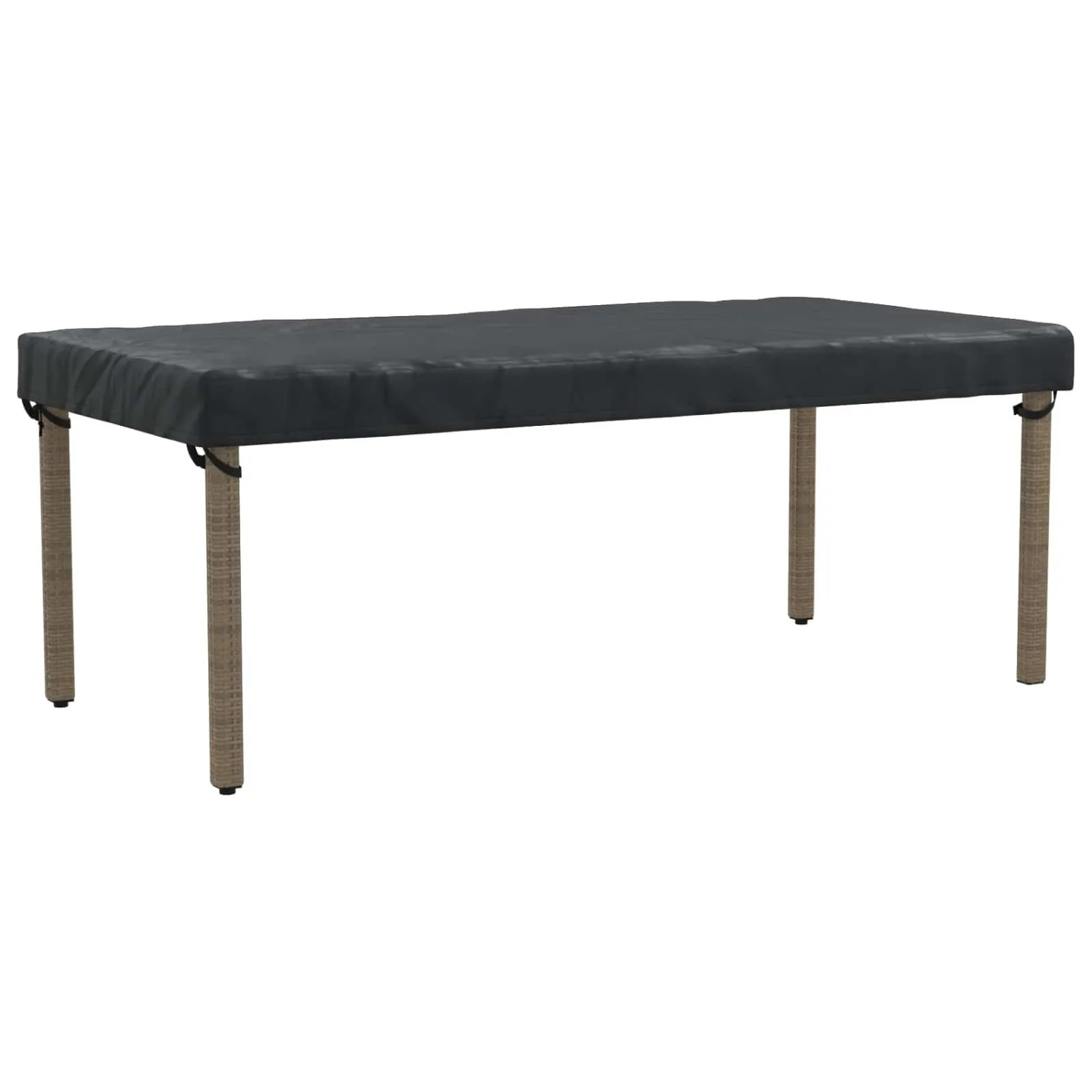 Schwarze vidaXL Tischdecke aus wasserfestem Stoff, rechteckig, auf einem Tisch mit hellbraunen, geflochtenen Beinen.