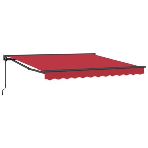 Rote einziehbare Markise aus Polyester und Metall, 350x250 cm, mit Kurbel für Sonnenschutz.