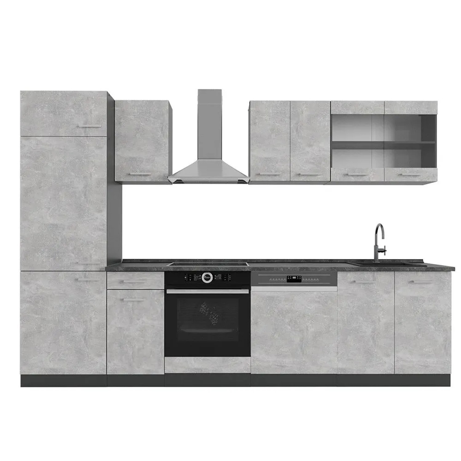 Vicco R-Line Küchenzeile Beton Anthrazit 300 cm AP Anthrazit ohne E-Geräte