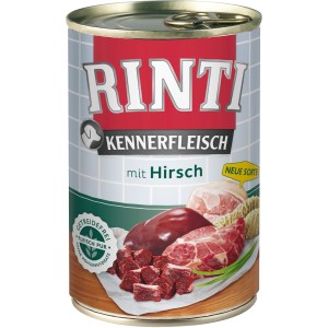 Rinti Kennerfleisch Hirsch, 400g Dose Hunde-Nassfutter mit hohem Fleischanteil.